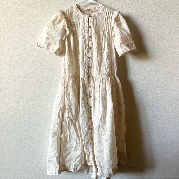 Free People Cottagecore Prairie Boho Oversized 70s Cotton Puff Sleeve Dress XS - Picture 8 of 16